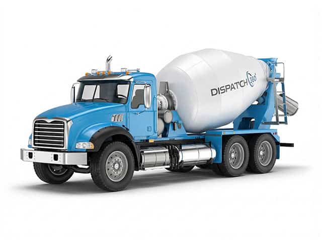 Dispatch360 ready-mix concrete drum truck for batch plant dispatch and fleet management