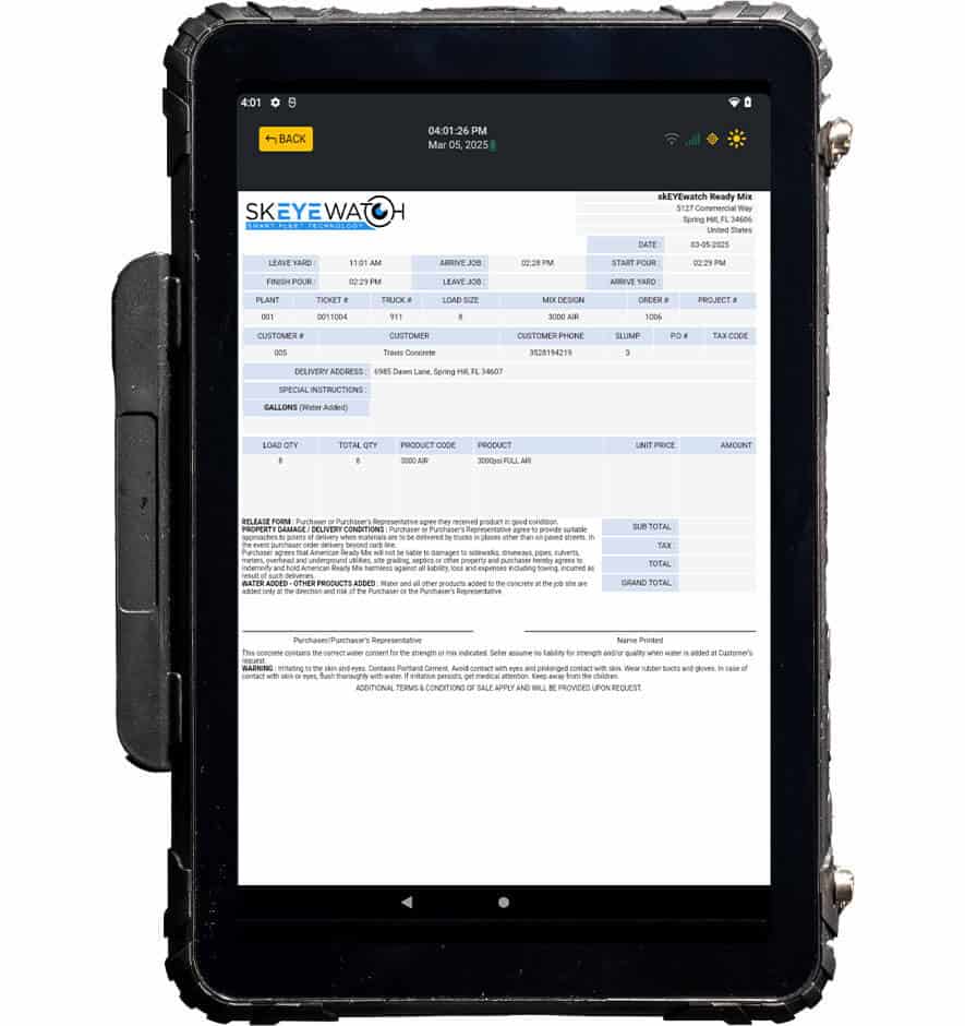 Completed Delivery Ticket